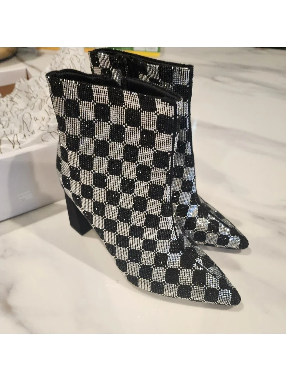 NEW Wild Pair Ingridd Rhinestone Ankle Boots Bling Block Heel Size 7.5 NWOB